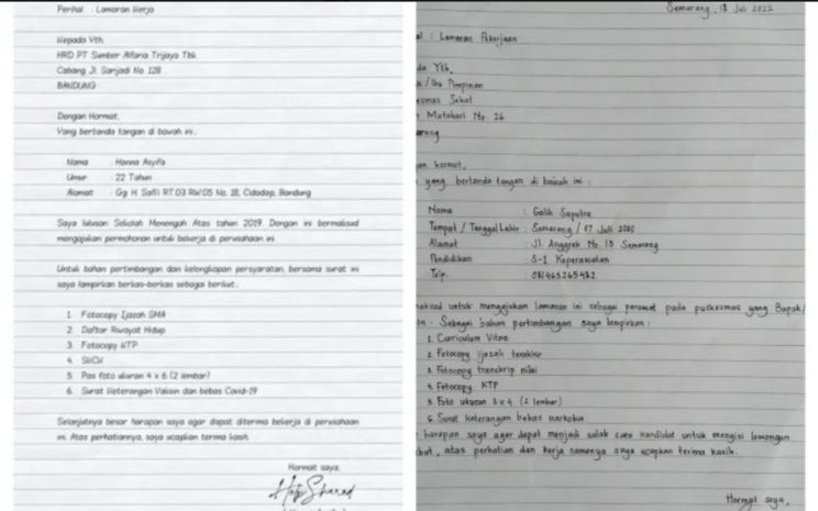 Tips Membuat Surat Lamaran Kerja Tulis Tangan yang benar (Sumber: Bisnis)